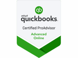 QuickBooks Certified ProAdvisor Advanced Online badge with green and white design.